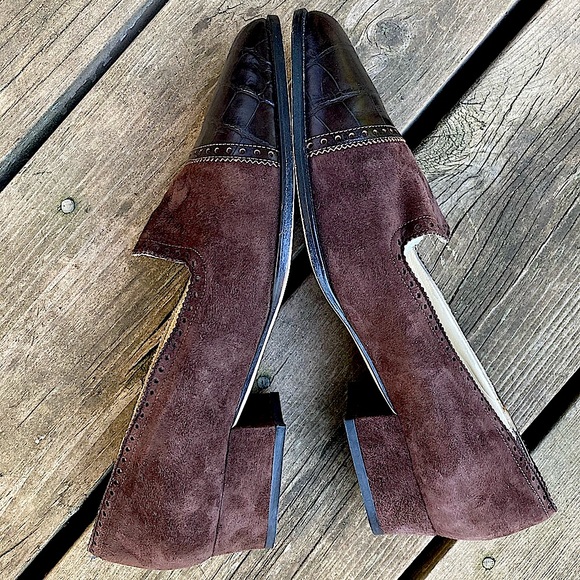 PALOMA PICASSO Shoes Italian Vintage Retro Embossed Brown Suede Leather Size 7.5 - Picture 4 of 14